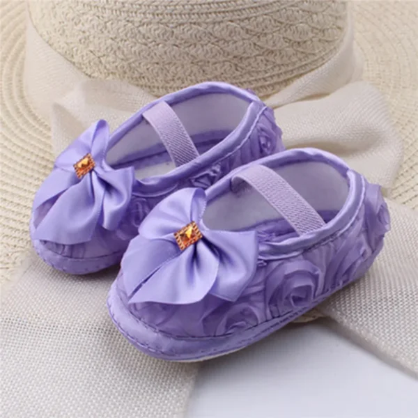 0-18M Baby Girls Shoes High Quality Cloth Baby Shoes Pink Gray White Purple Newborn Crib Shoes Bow Anti-Slip Toddler Prewalkers - Image 6