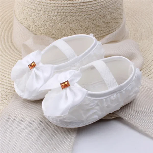 0-18M Baby Girls Shoes High Quality Cloth Baby Shoes Pink Gray White Purple Newborn Crib Shoes Bow Anti-Slip Toddler Prewalkers - Image 4
