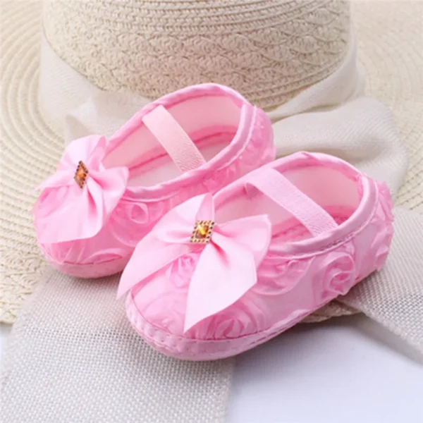 0-18M Baby Girls Shoes High Quality Cloth Baby Shoes Pink Gray White Purple Newborn Crib Shoes Bow Anti-Slip Toddler Prewalkers - Image 2