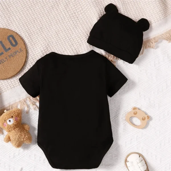 2PCS Newborn Baby Boy Romper Little Bear Print Summer Short Sleeve Bodysuit Leisure Time Jumpsuit+Hat for Infant Boy 0-9 Months - Image 4