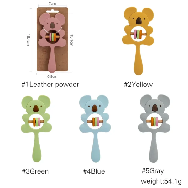 1PC Silicone Teether Koala Elephant Handbells Rattles BPA Free Rodents Teething Necklace Food Grade Infant Chewable Baby Toys - Image 6