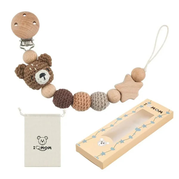 Baby Wooden Pacifier Clip Wood Crochet Cartoon Teething Soother Chain For BPA Free Nursing Chew Toy Baby Dummy Holder Chain - Image 3