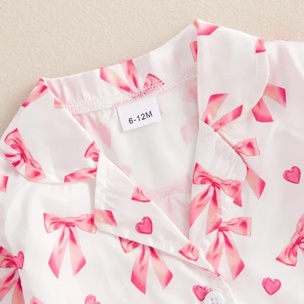 Baby Girl Silk Pajamas Set Floral Girl Button Down Feather Trim Sleeve Shirts and Pants Valentines Day Satin Pj Sets - Image 6