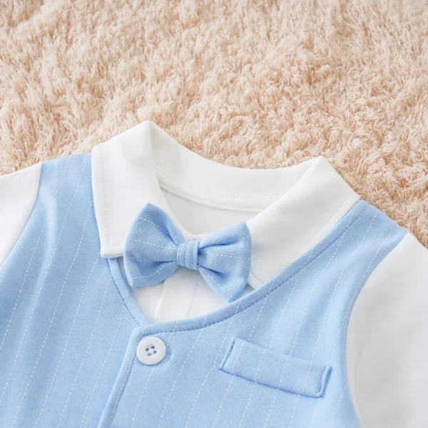 Gentleman Baby Boys bow tie Cotton Clothing Spring and Autumn Children One-Piece long sleeves Jacket 0-2 years old Rompers - Image 3