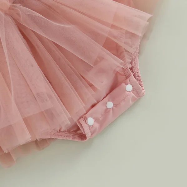 0-24M Infant Baby Girl Romper Dress Solid Color Short Sleeve Front Bowknot Tulle Jumpsuit Headband Baby Girl Summer Clothes - Image 6