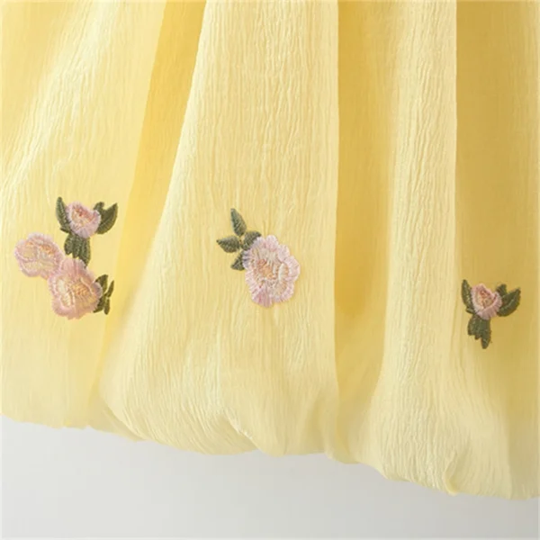 Infant Girl Summer Chiffon Dress Flower Embroidered Yellow Dress Korean Style Kids Clothes - Image 3