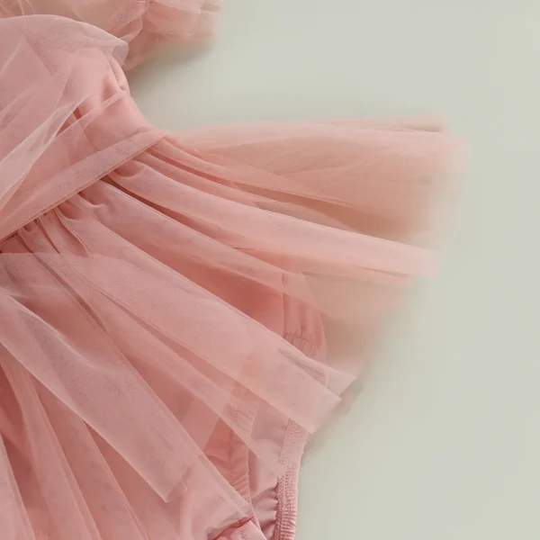 0-24M Infant Baby Girl Romper Dress Solid Color Short Sleeve Front Bowknot Tulle Jumpsuit Headband Baby Girl Summer Clothes - Image 5
