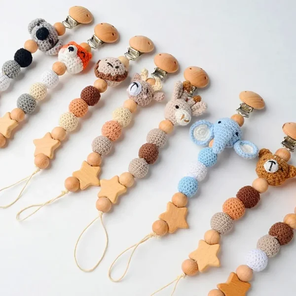 Baby Wooden Pacifier Clip Wood Crochet Cartoon Teething Soother Chain For BPA Free Nursing Chew Toy Baby Dummy Holder Chain - Image 2