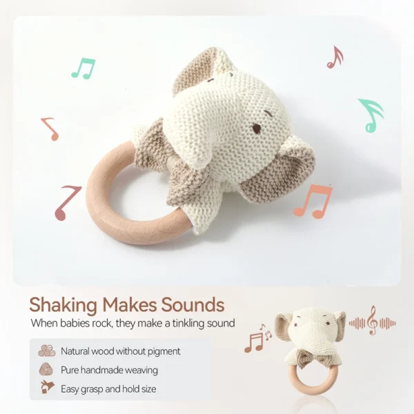 1PC Baby Rattle Toys Crochet Animal Cute Bear Toys Kawaii Wooden Teether Baby Product Mobile Crib Wooden Newborn Rattle Toys - Image 2
