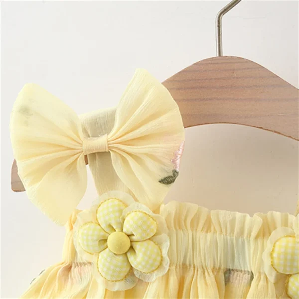 Infant Girl Summer Chiffon Dress Flower Embroidered Yellow Dress Korean Style Kids Clothes - Image 2