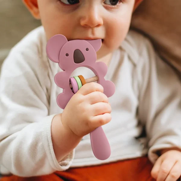 1PC Silicone Teether Koala Elephant Handbells Rattles BPA Free Rodents Teething Necklace Food Grade Infant Chewable Baby Toys - Image 4